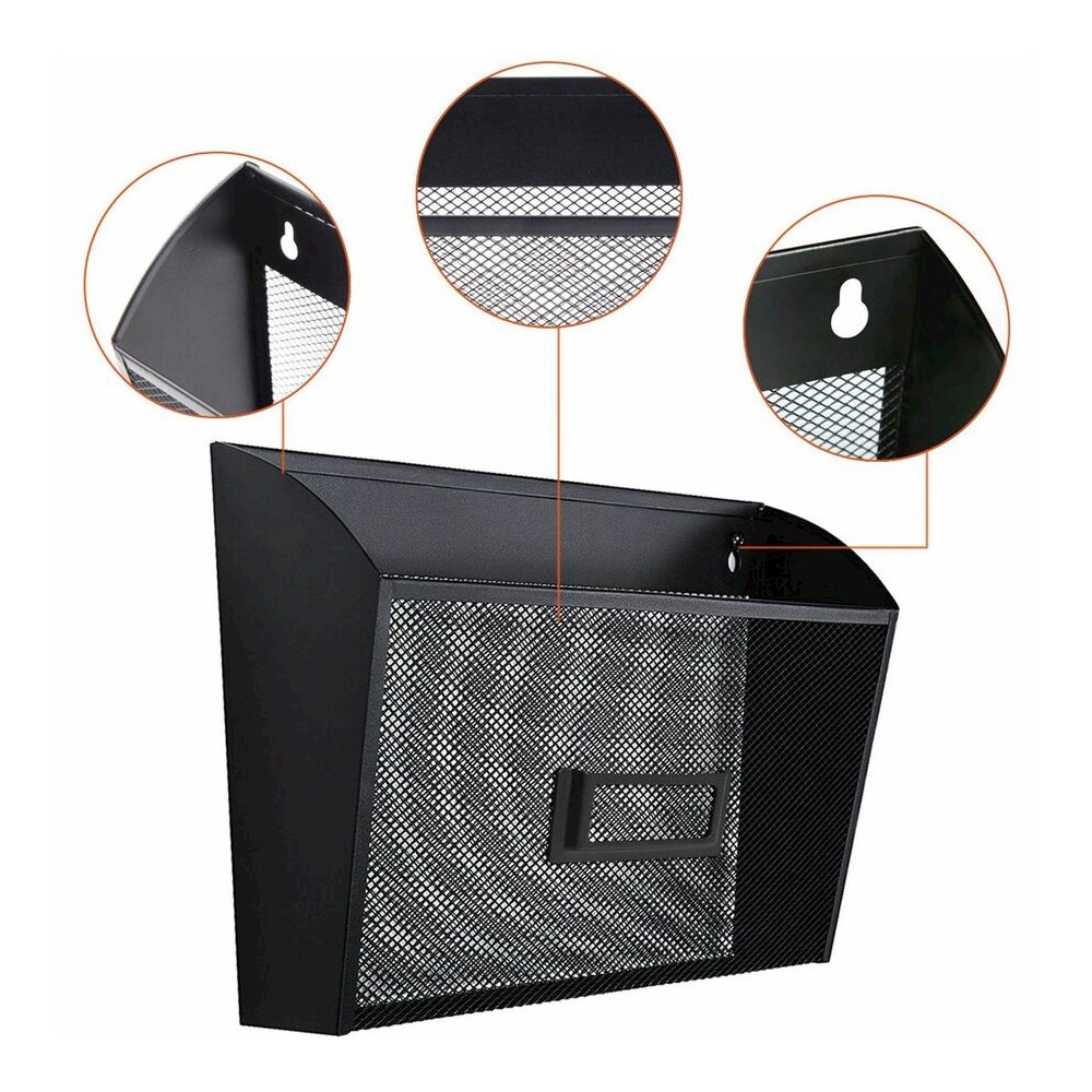 Lorell Mesh Wire Wall Pocket - 6.62" Height x 12.62" Width x 4.75" Depth - Black - 1 Each. Picture 2