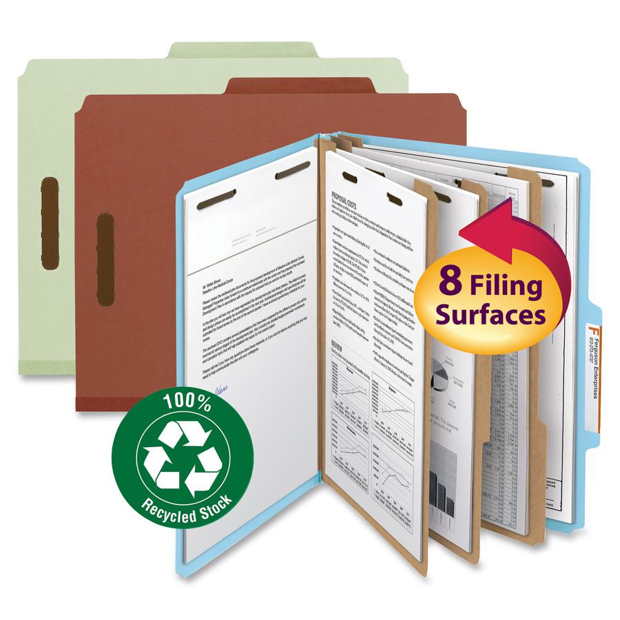 Smead 2/5 Tab Cut Letter Recycled Classification Folder - 3" Folder Capacity - 8 1/2" x 11" - 3" Expansion - 2 x 2K Fastener(s) - Top Tab Location - Right of Center Tab Position - 3 Divider(s) - Press. Picture 4