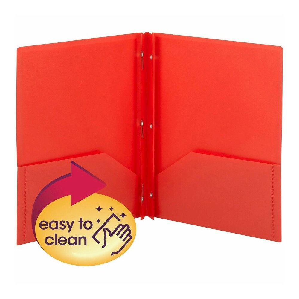 Smead Letter Pocket Folder - 8 1/2" x 11" - 80 Sheets Capacity - Double Tang Fastener - 2 Pocket - Polypropylene - Red - 25/Box - 25 / Box. Picture 3