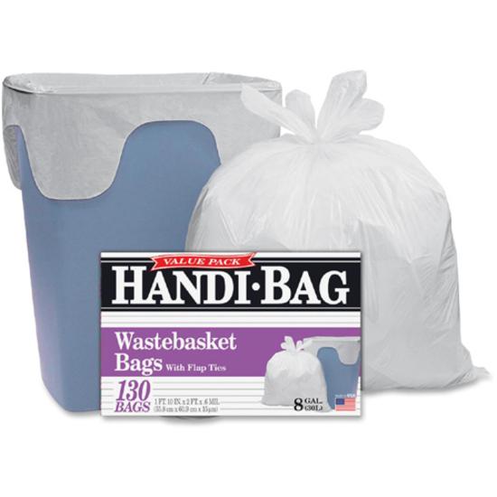 Berry Handi-Bag Wastebasket Bags - Small Size - 8 gal Capacity - 21.50" Width x 24" Length - 0.60 mil (15 Micron) Thickness - White - Hexene Resin - 130/Box - Home, Office. Picture 5