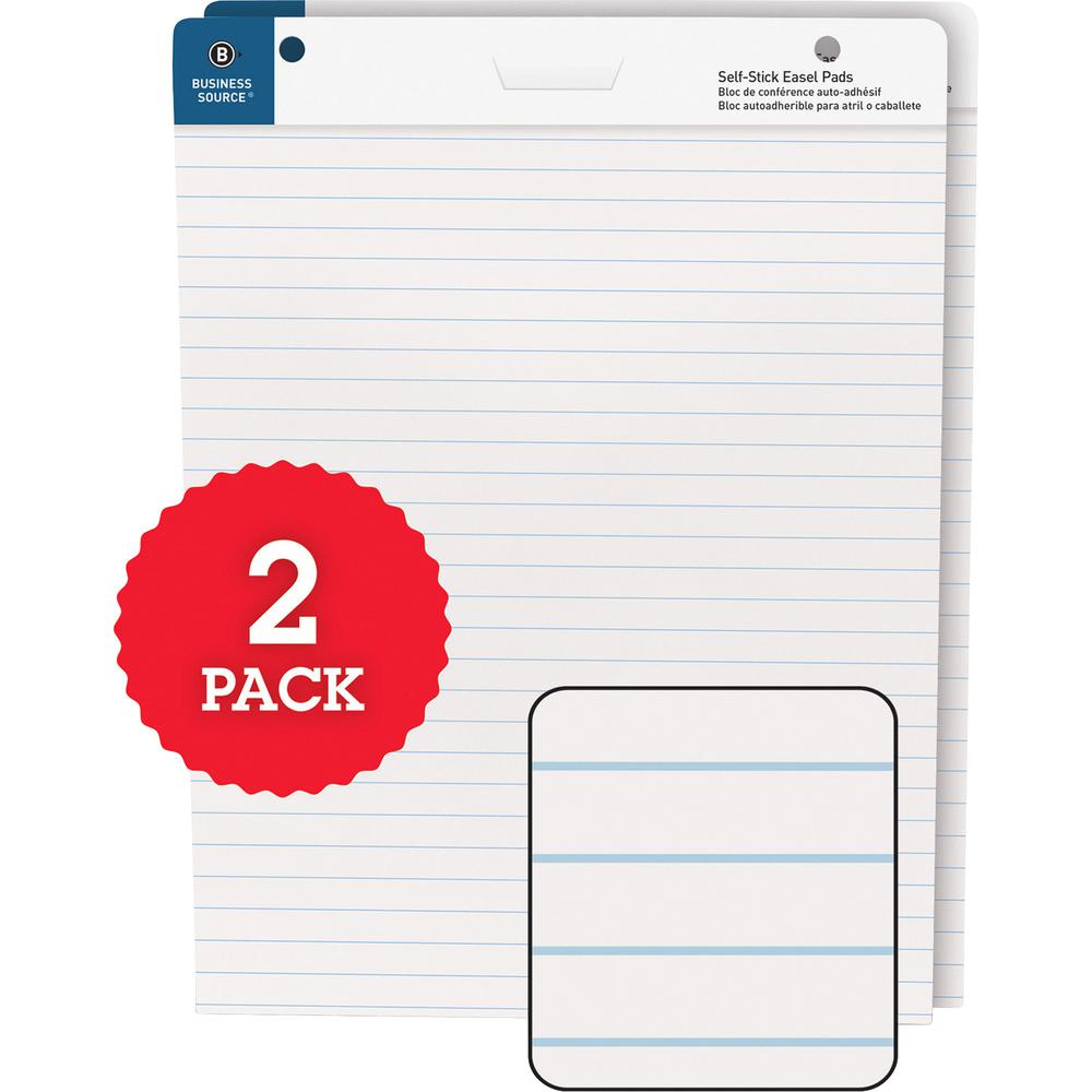 Business Source 25"x30" Lined Self-stick Easel Pads - 30 Sheets - 25" x 30" Sheet Size - White Paper - Cardboard Cover - Self-stick - 2 / Carton. Picture 3