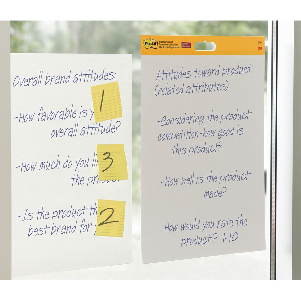 Post-it&reg; Self-Stick Wall Pads - 20 Sheets - Plain - Stapled - 18.50 lb Basis Weight - 20" x 23" - White Paper - Self-adhesive, Repositionable, Bleed Resistant, Cardboard Back - 4 / Carton. Picture 4