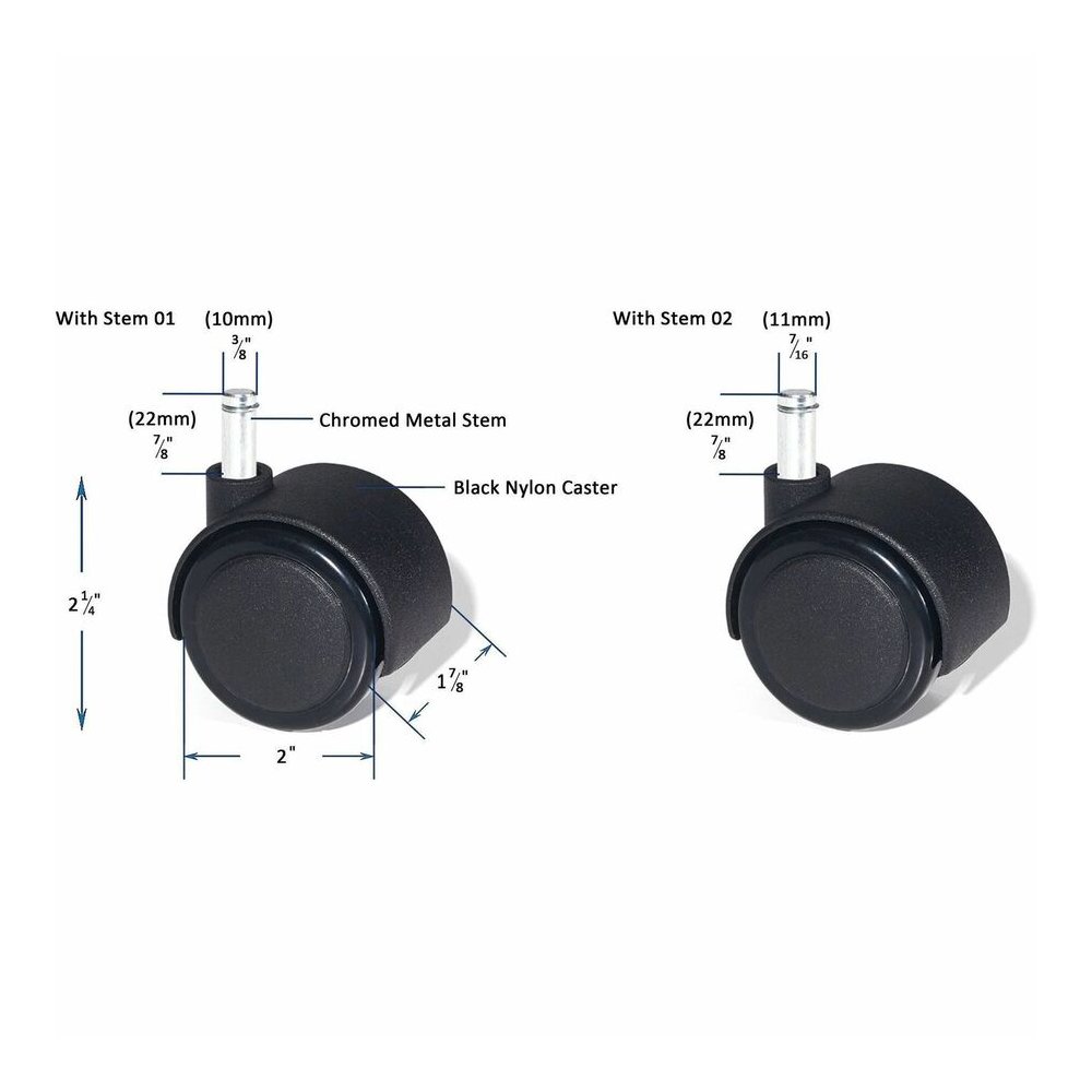 Lorell Premium Soft Dual-Wheel Casters Set - 2.50" Diameter - Nylon, Metal - Black - 1 Set. Picture 4