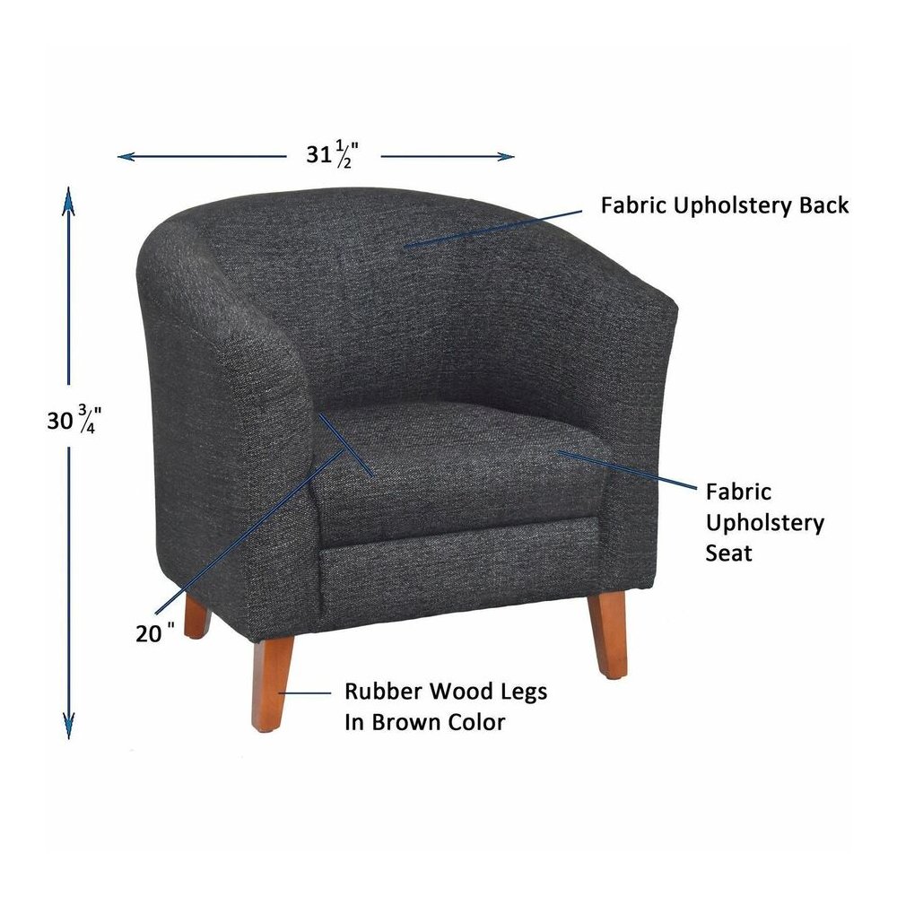 Lorell Barrel Armchair - Black Seat Color - Fabric Seat Material - Black Back Color - Fabric Back Material - Four-legged Base - 1 Each. Picture 4