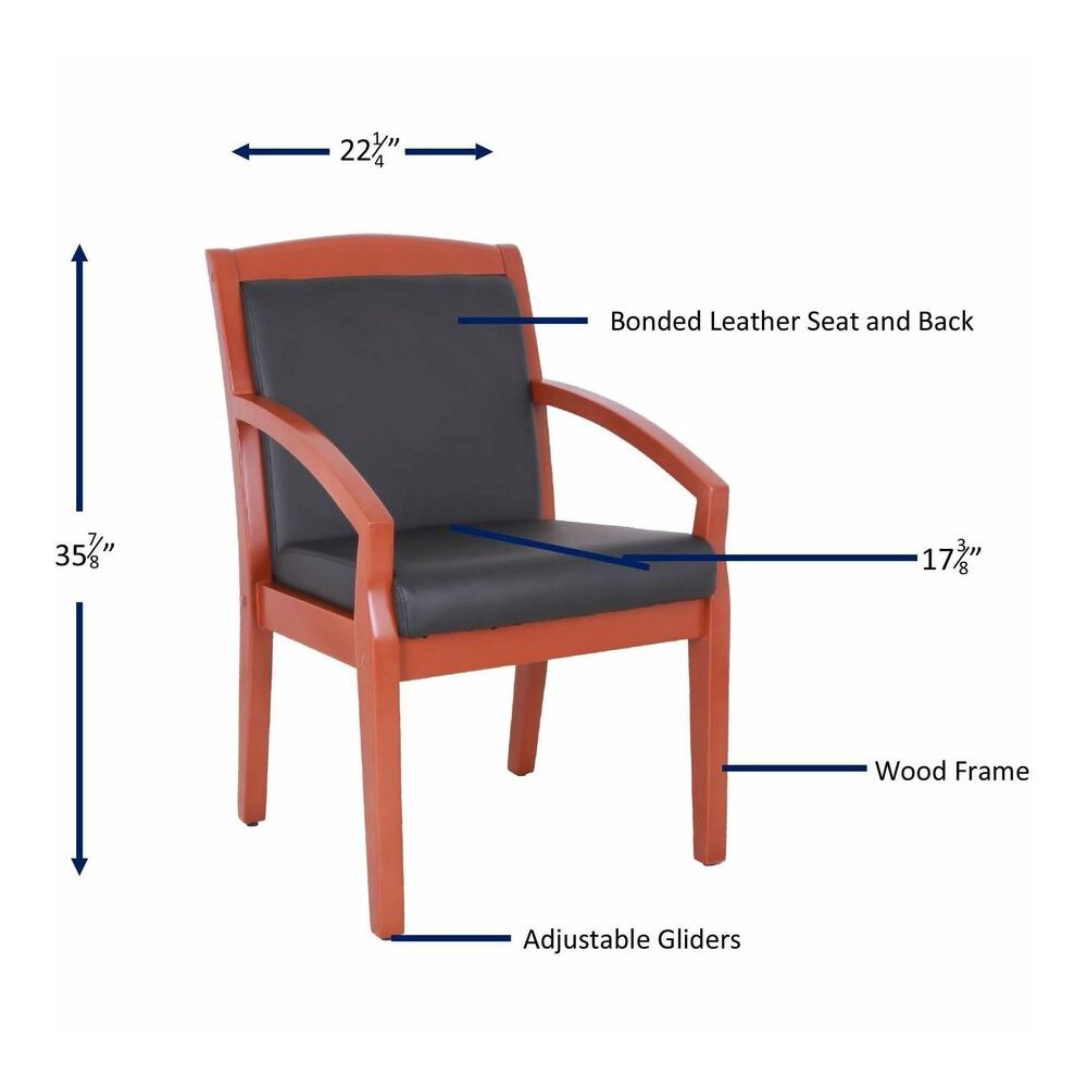 Lorell Sloping Arms Wood Frame Guest Chair - Black Seat Color - Bonded Leather Seat Material - Black Back Color - Bonded Leather Back Material - Cherry Frame Color - Wood Frame Material - Four-legged . Picture 4