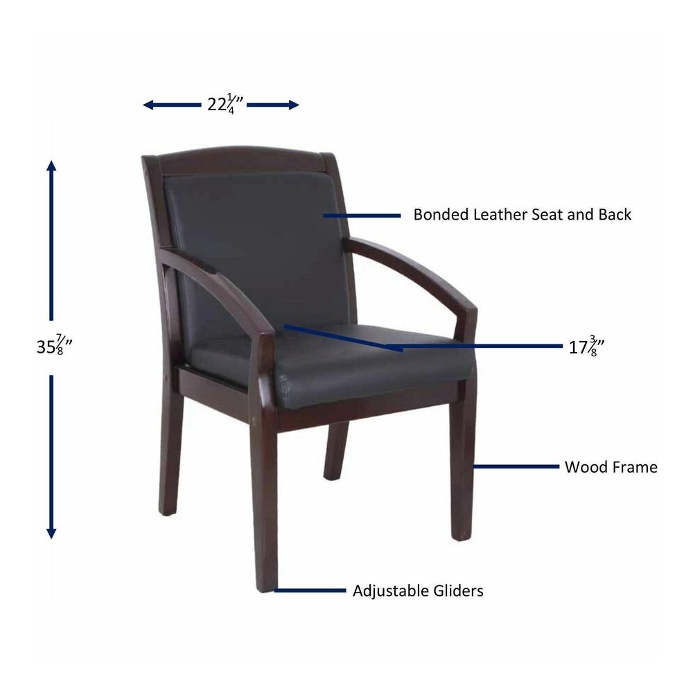 Lorell Sloping Arms Wood Frame Guest Chair - Black Seat Color - Bonded Leather Seat Material - Black Back Color - Bonded Leather Back Material - Espresso Frame Color - Wood Frame Material - Four-legge. Picture 4