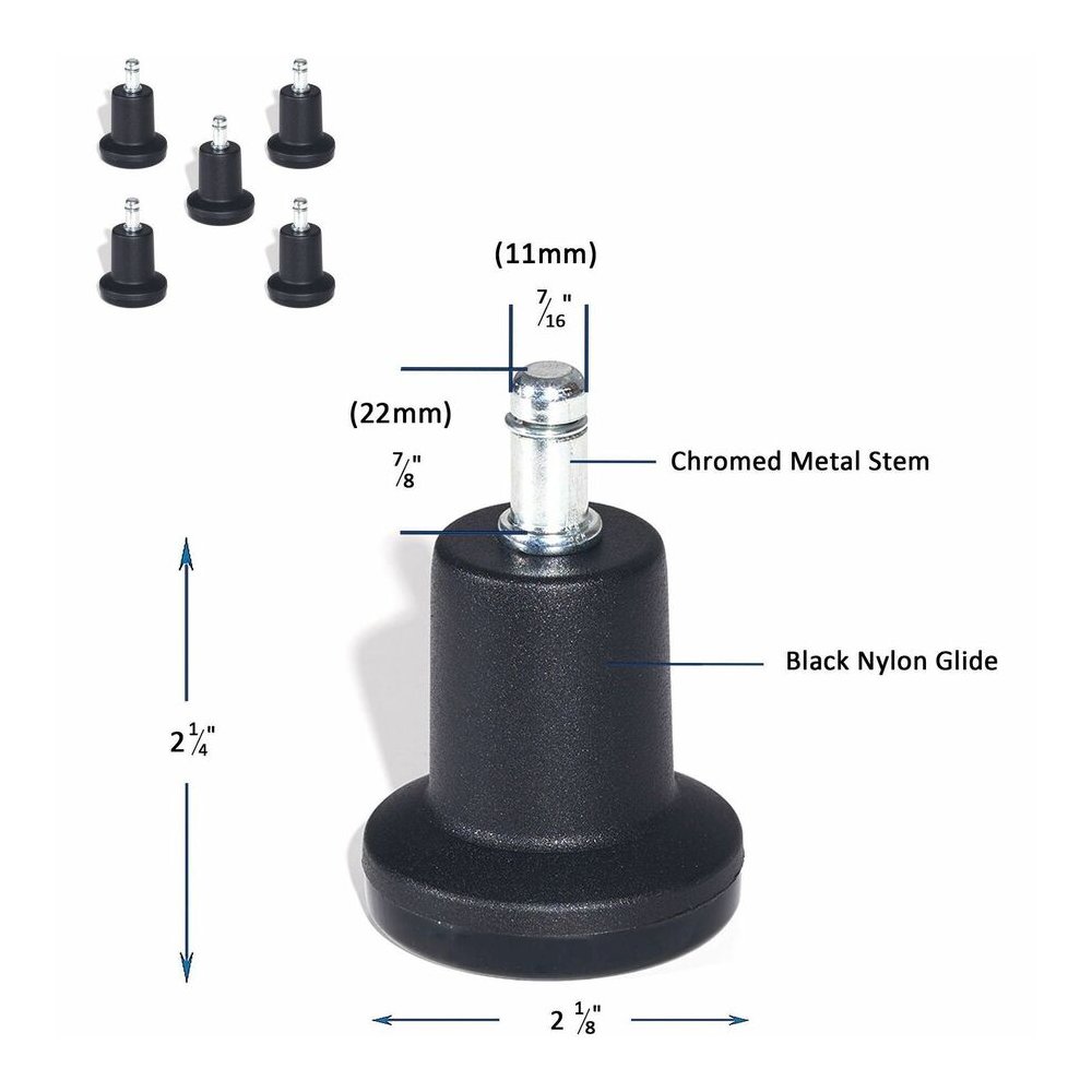 Lorell Bell Glides - Black - Metal, Nylon - 1 Set. Picture 3