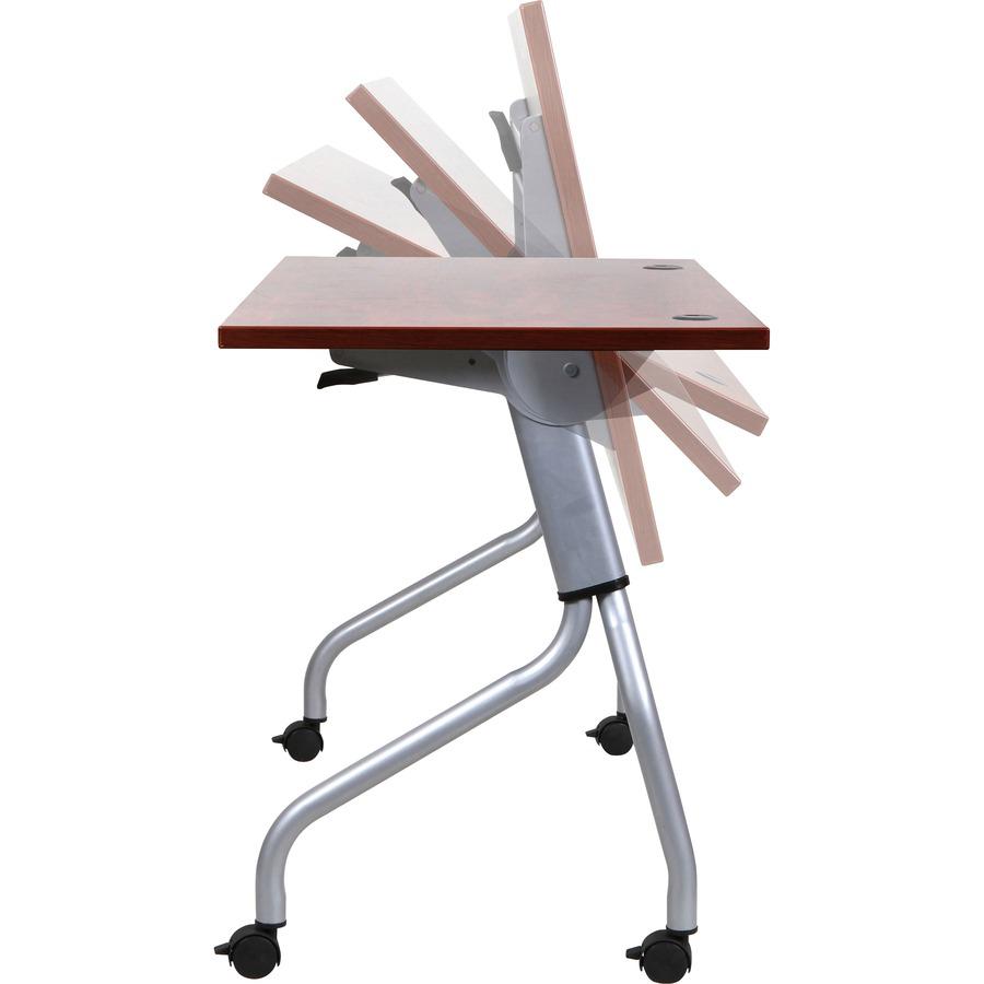 Lorell Flip Top Training Table - Rectangle Top - Four Leg Base - 4 Legs - 23.60" Table Top Width x 60" Table Top Depth - 29.50" Height x 59" Width x 23.63" Depth - Training - Cherry - Nylon - Melamine. Picture 11