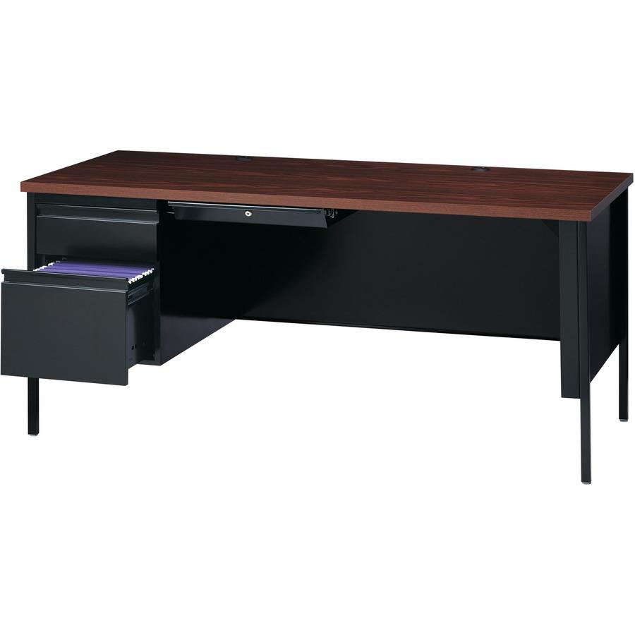Lorell Fortress Series Left-Pedestal Desk - Rectangle Top - 66" Table Top Width x 30" Table Top Depth x 1.12" Table Top Thickness - 29.50" Height - Office, File - Assembly Required - Black Walnut, Lam. Picture 7
