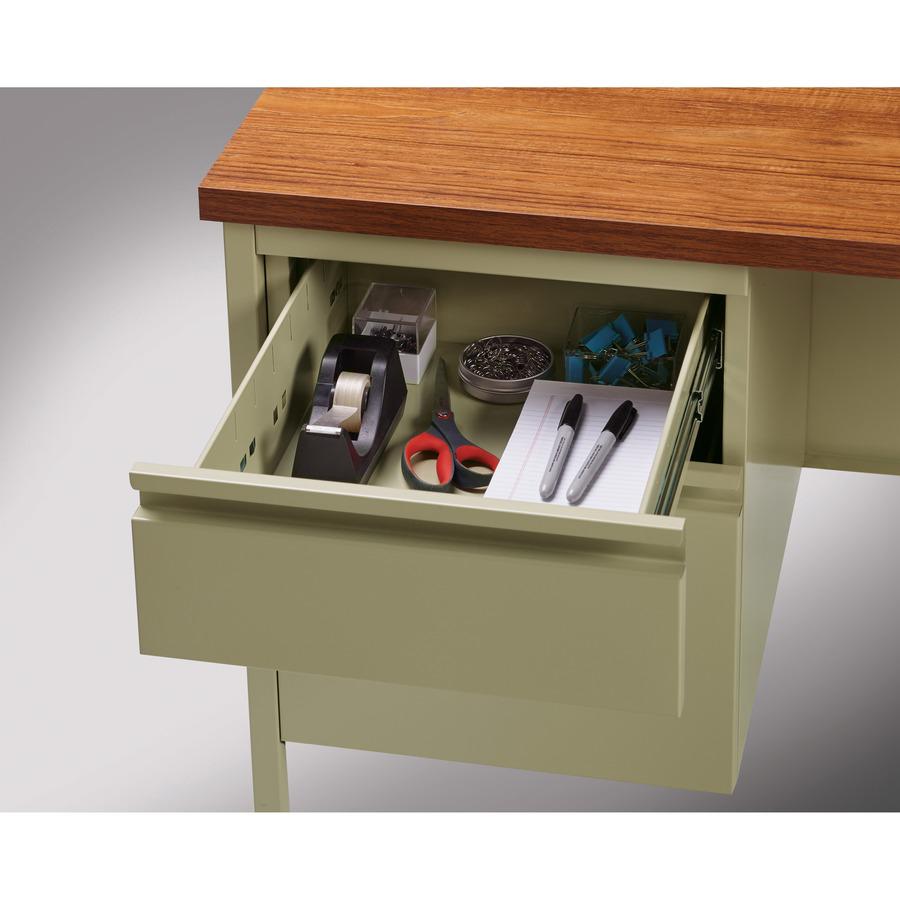 Lorell Fortress Series Left-Pedestal Return - Rectangle Top - 42" Table Top Width x 24" Table Top Depth x 1.12" Table Top Thickness - 29.50" Height - Office, File - Assembly Required - Oak, Oak Lamina. Picture 11