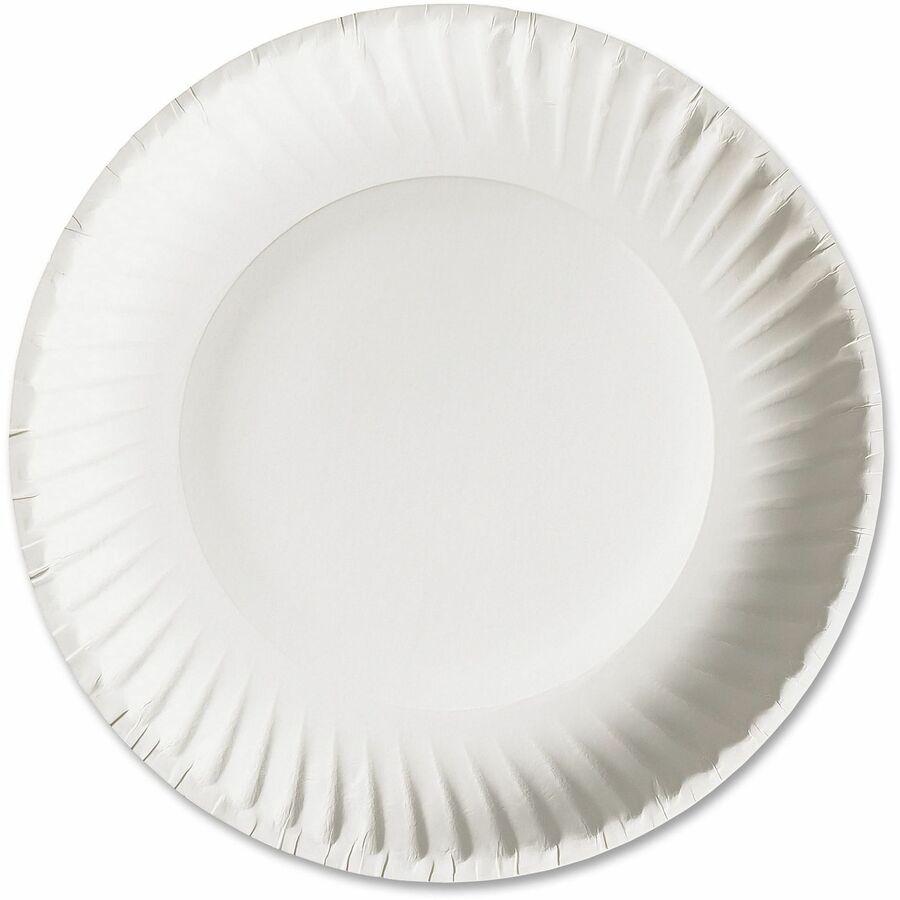AJM Green Label 9" Economy Paper Plates - 100 / Pack - Microwave Safe - 9" Diameter - White - Paper Body - 10 / Carton. Picture 7
