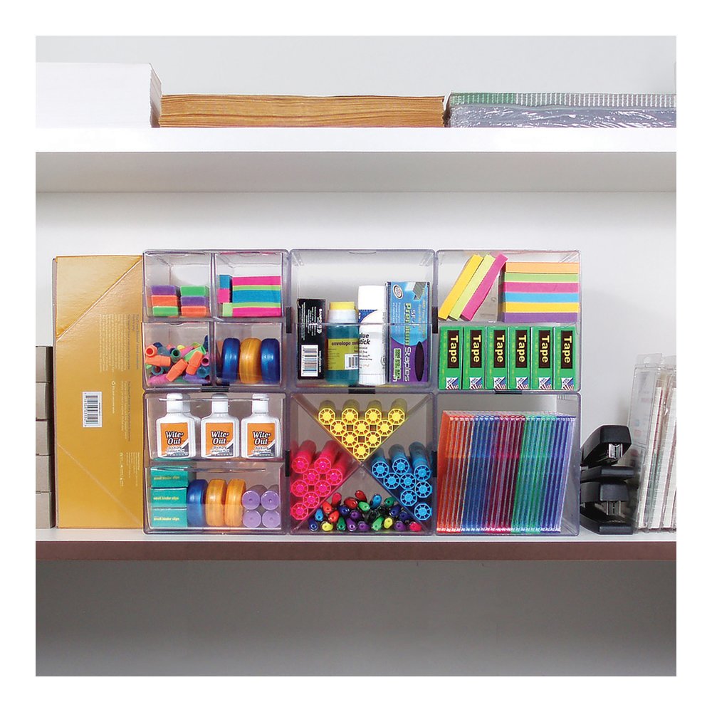 Deflecto Stackable Cube Organizer - 1 Drawer(s) - 6" Height x 6" Width x 7.20" Depth - Stackable, Removable Drawer, Removable Divider, Sturdy - Clear - Plastic - 1 Each. Picture 2