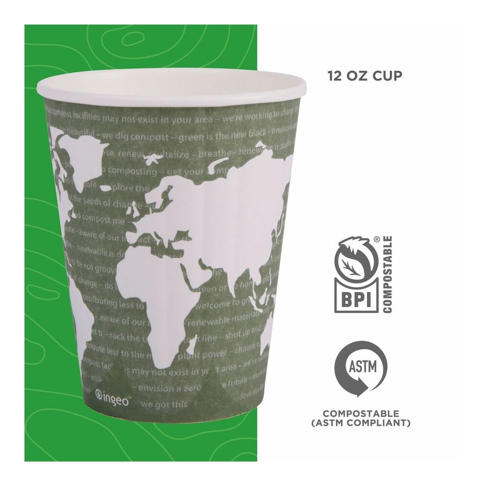 Eco-Products 12 oz World Art Insulated Hot Beverage Cups - 12 fl oz - Green - Hot Drink - No - 600 / Carton. Picture 5
