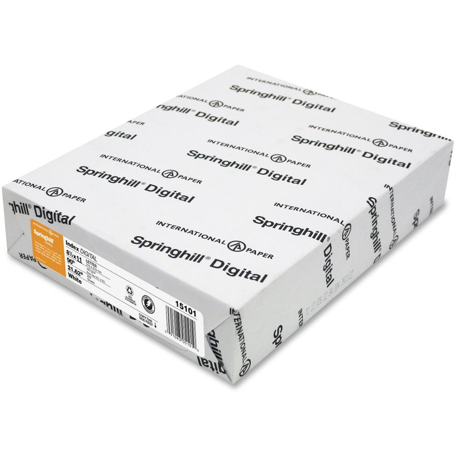 Springhill Multipurpose Cardstock - White - 92 Brightness - Letter - 8 1/2" x 11" - 90 lb Basis Weight - Smooth, Hard - 250 / Pack - Acid-free - White. Picture 4
