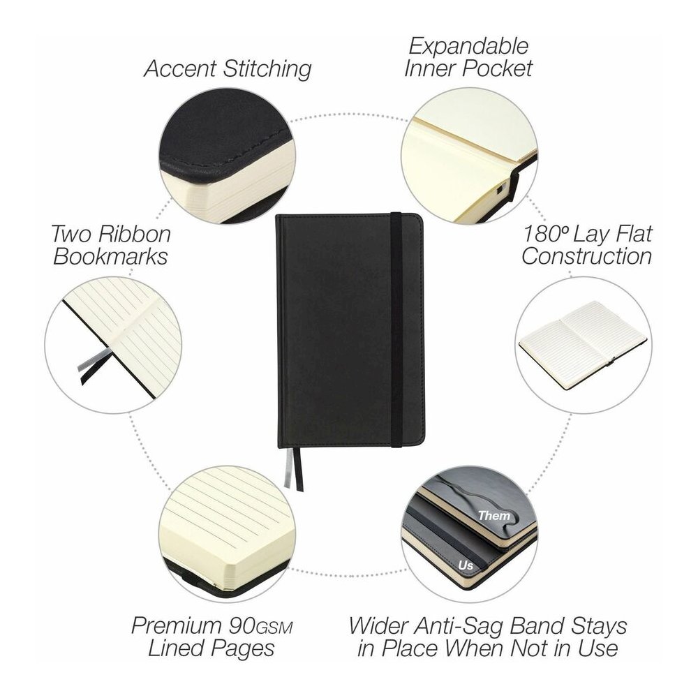 Samsill Classic Hardbound Journal - 120 Sheets - 240 Pages - Front Ruling Surface - Ruled Front Ruling - 90 g/m² Grammage - 8.25" Height x 5.3" Width - Off White Paper - Black PU Leather Cover - . Picture 7