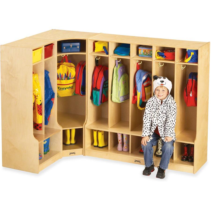 Jonti-Craft 5 Section Step Coat Locker - 50.5" Height x 48" Width x 17.5" DepthFloor - Hanging Hook, Stain Resistant, Sturdy - White - Baltic Birch Plywood - 1 Each. Picture 4