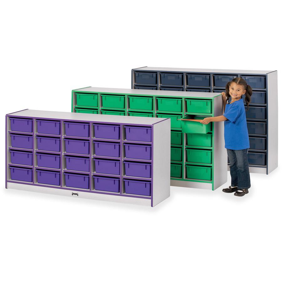 Jonti-Craft Rainbow Accents Cubbie Mobile Storage - 25 Compartment(s) - 35.5" Height x 60" Width x 15" Depth - Durable, Laminated - Teal - Hard Rubber - 1 Each. Picture 4