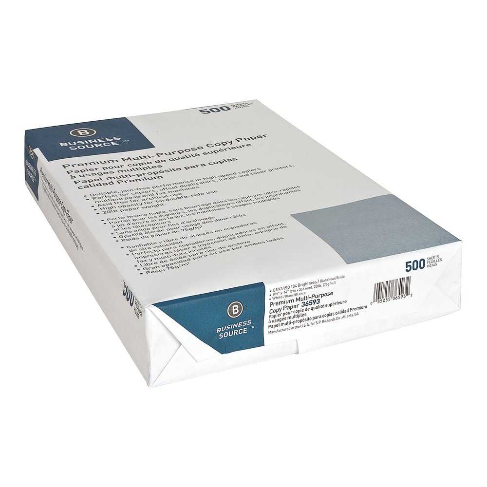 Business Source Premium Multipurpose Copy Paper - White - 92 Brightness - Legal - 8 1/2" x 14" - 20 lb Basis Weight - Acid-free - White - 500 Sheets per Ream - 30 / Pallet. Picture 2