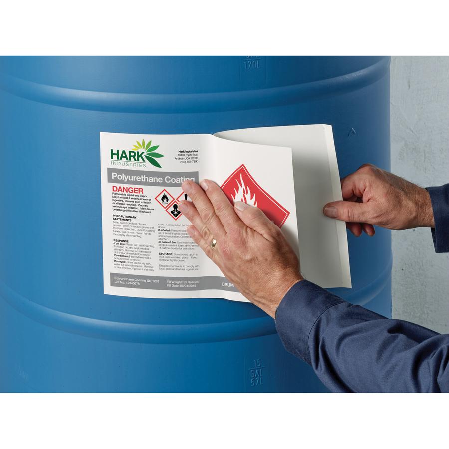 Avery&reg; UltraDuty Warning Label - 8 1/2" Width x 11" Length - Permanent Adhesive - Rectangle - Laser - White - Film - 1 / Sheet - 50 Total Sheets - 50 Total Label(s) - 50 / Box - Water Resistant. Picture 5
