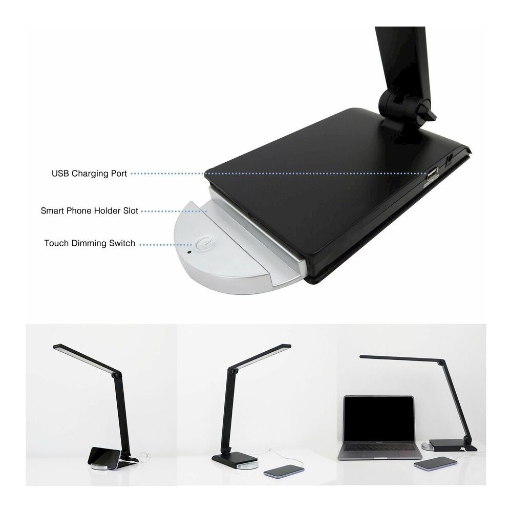 Lorell 8-watt SMD LED Task Light - 8 W LED Bulb - USB Charging, Dimmable - Aluminum, Plastic - Desk Mountable - Black - for Desk, Table, Indoor. Picture 3