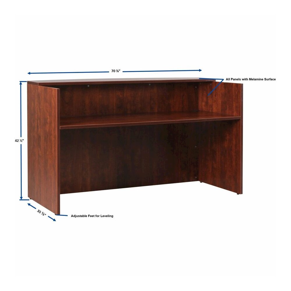 Lorell Essentials Series Front Reception Desk - Rectangle - 1" Thickness Top, 42.5" Height x 35.4" Width x 70.9" Depth Desk - Finish: Cherry Laminate - Durable - For Office - 1 Each. Picture 3