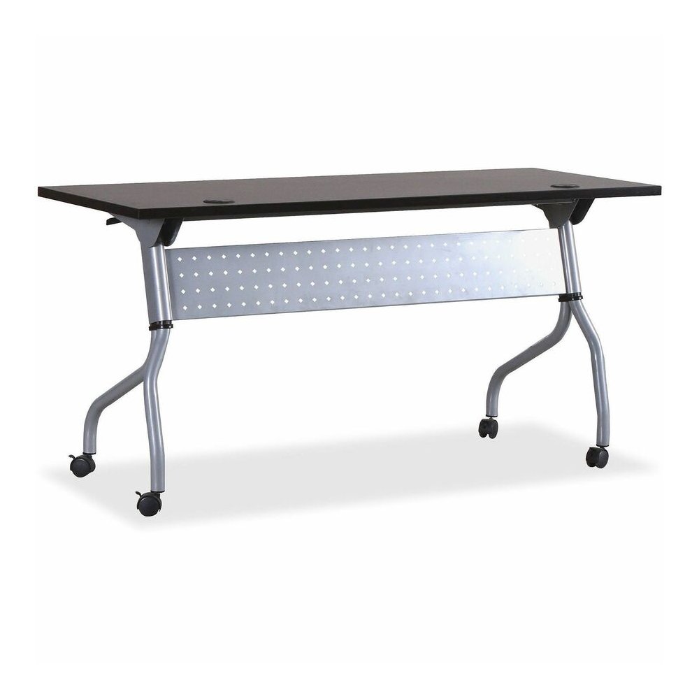 Lorell Flip Top Training Table - Rectangle Top - Four Leg Base - 4 Legs - 60" Table Top Width x 23.50" Table Top Depth - 29.50" Height x 59" Width x 23.63" Depth - Assembly Required - Espresso, Silver. Picture 3