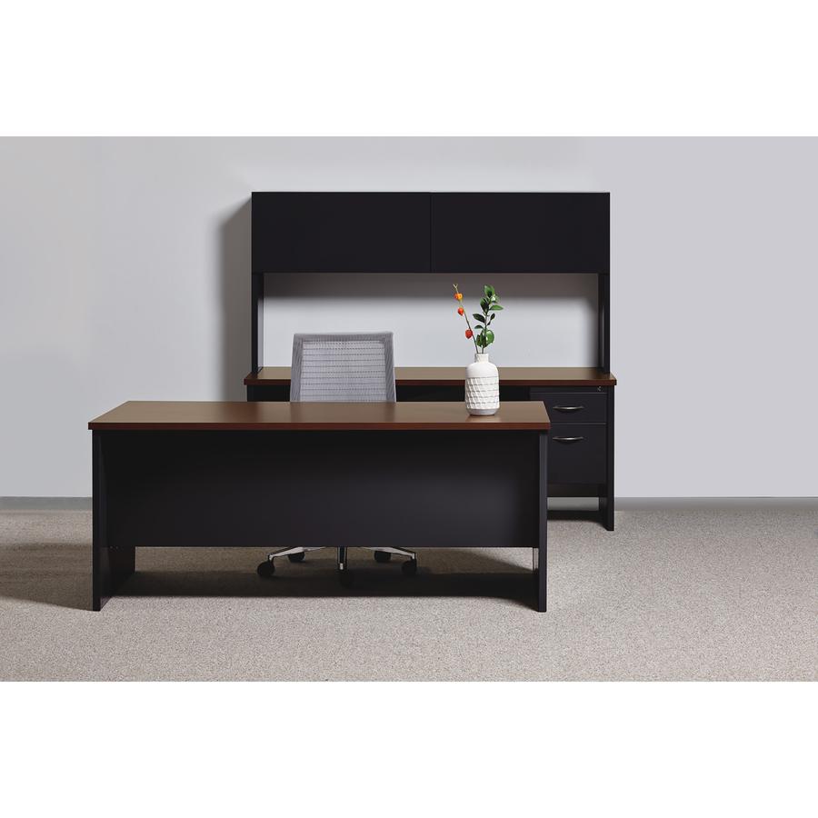 Lorell Fortress Modular Series Double-Pedestal Desk - 60" Width x 30" Depth, x 1.1" Thickness Top - Total Drawer(s): 4 - Double Pedestal - Material: Steel - Finish: Walnut Laminate, Black - Scratch Re. Picture 10