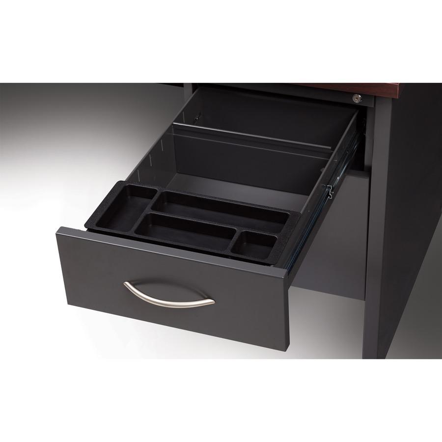 Lorell Fortress Modular Series Right-Pedestal Desk - 72" Width x 36" Depth, x 1.1" Thickness Top - Total Drawer(s): 2 - Single Pedestal on Right Side - Material: Steel - Finish: Mahogany Laminate, Cha. Picture 4