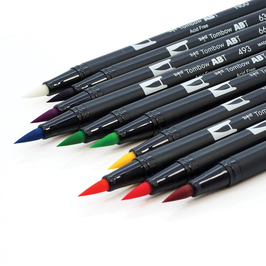 Tombow Dual Brush Pen Set - Hot Pink, Orange, Chartreuse, Willow Green, Purple, Rubine Red, Process Yellow, Reflex Blue, Imperial Purple Water Based Ink - Nylon Tip - 1 / Pack. Picture 10