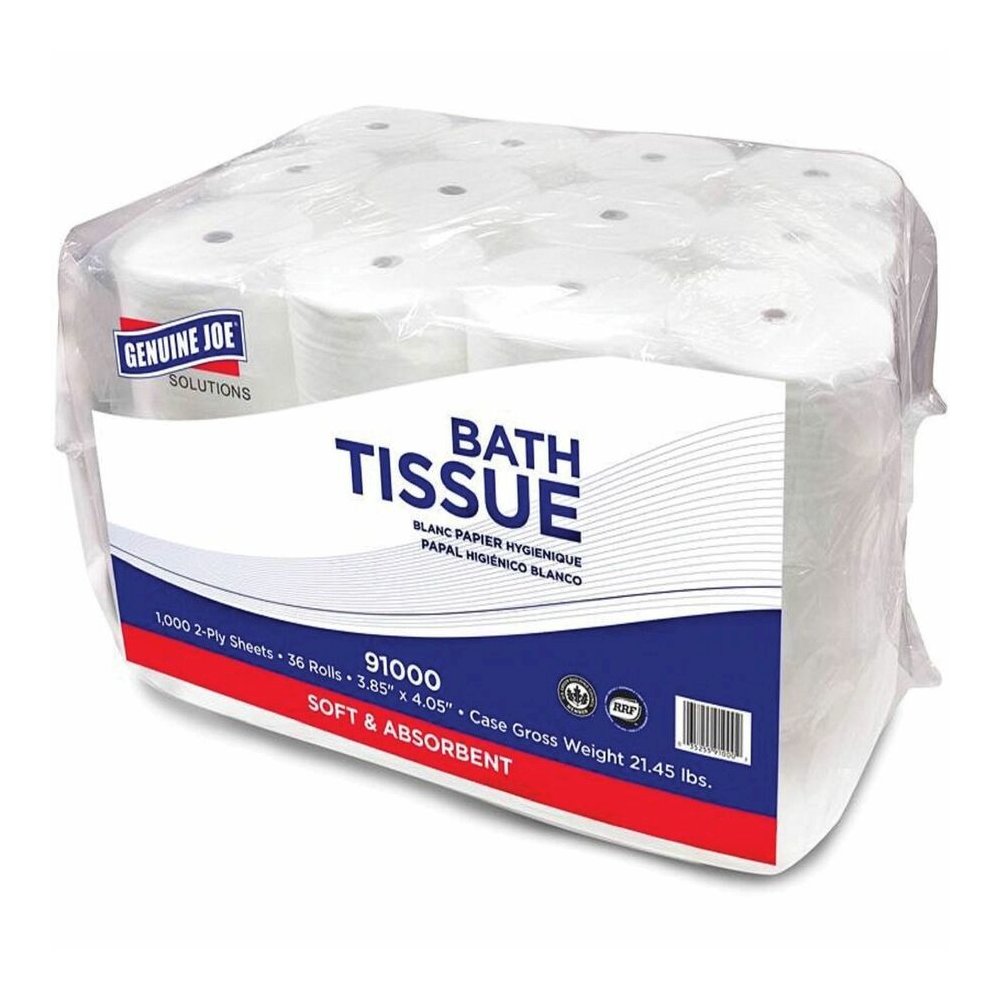 Genuine Joe Solutions Double Capacity Bath Tissue - 2 Ply - 1000 Sheets/Roll - 45/64" Core - White - Virgin Fiber - 36 / Carton. Picture 7