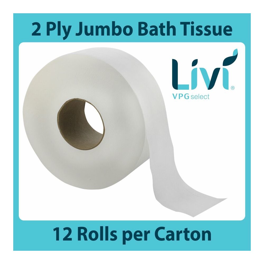 Livi Solaris Paper Jumbo Bath Tissue - 2 Ply - 3.30" Width x 1000 ft Length - White - Virgin Fiber - 12 / Carton. Picture 3