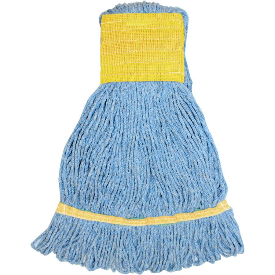 Genuine Joe Wide Band Small Mophead - Rayon, Cotton - Blue - 12 / Carton. Picture 2