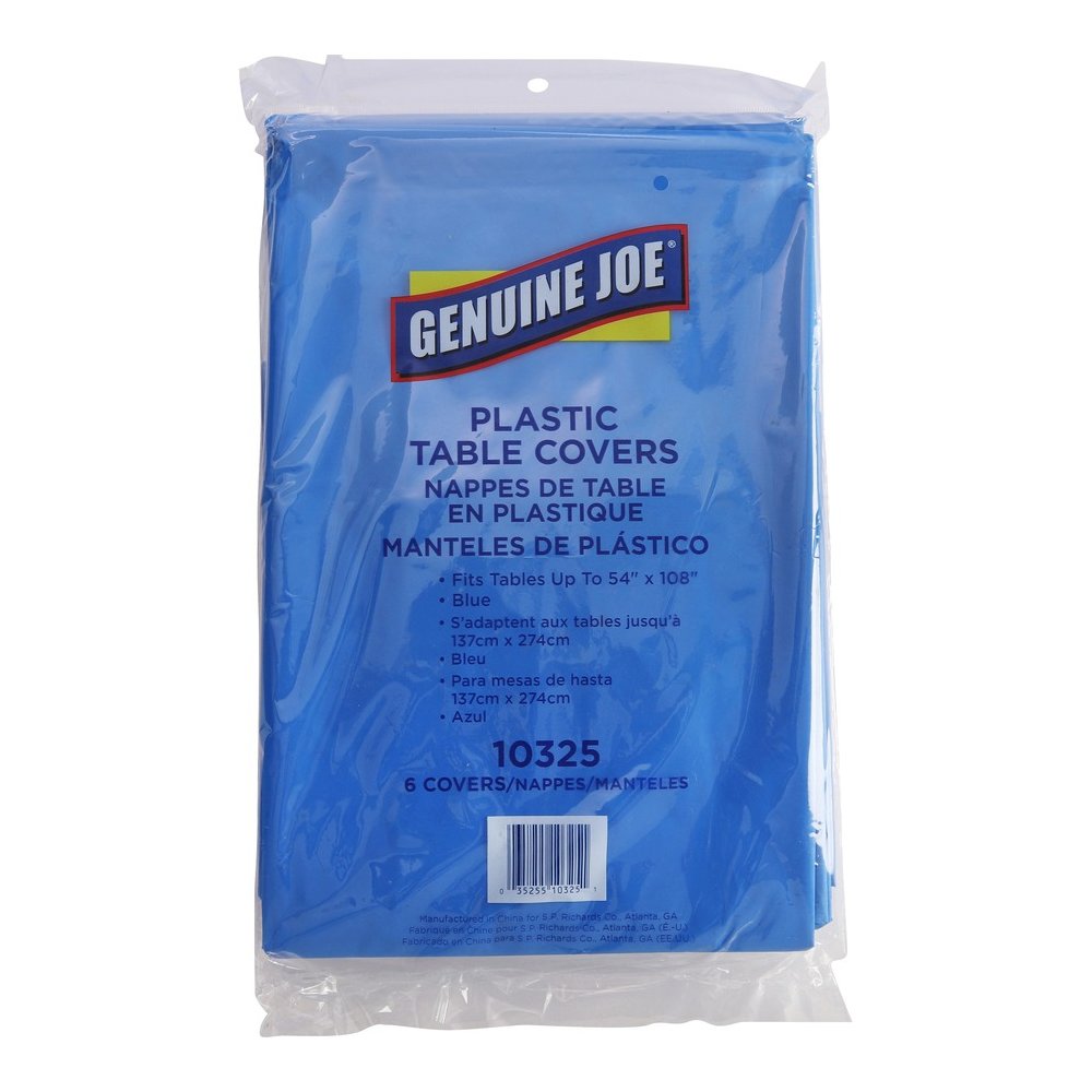 Genuine Joe Plastic Rectangular Table Covers - 108" Length x 54" Width - Plastic - Blue - 6/Pack - 4 / Carton. Picture 5