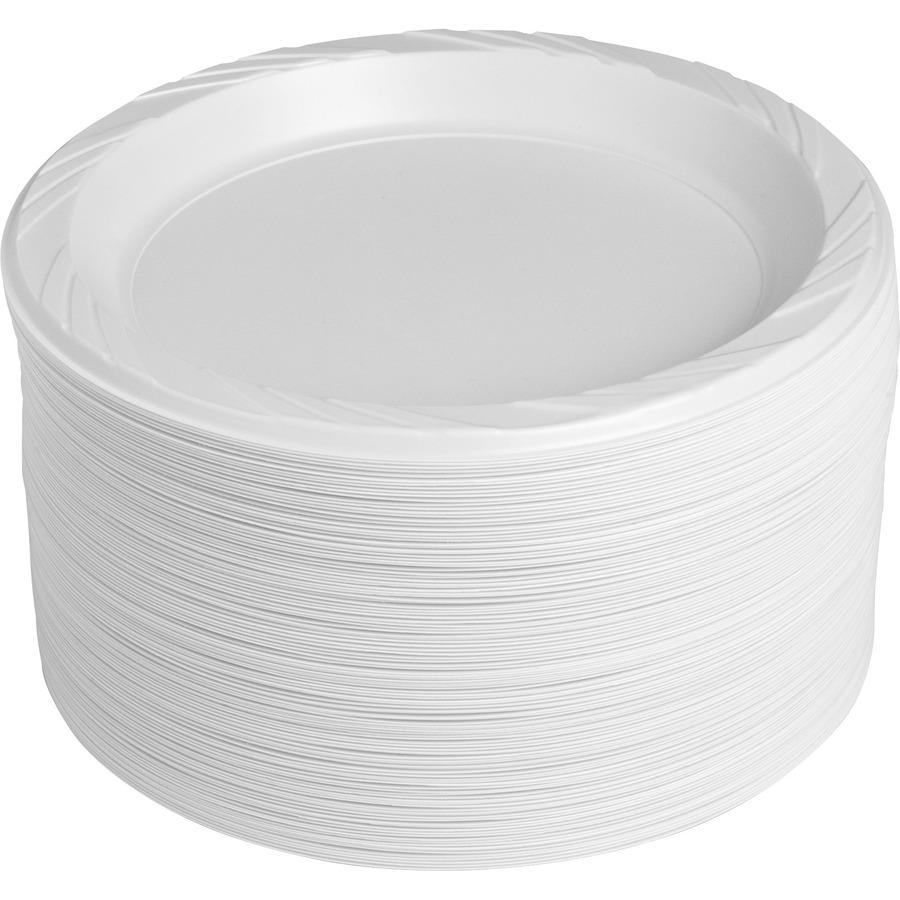 Genuine Joe 9" Reusable Plastic Plates - Serving - Disposable - 9" Diameter - White - Plastic Body - 125/Pack - 4 / Carton. Picture 10