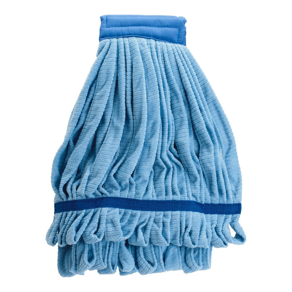 Genuine Joe Microfiber Wet Mophead Refill - Large - Launderable, Absorption, Textured, Durable, Headband - MicroFiber - Blue - 12 / Carton. Picture 2