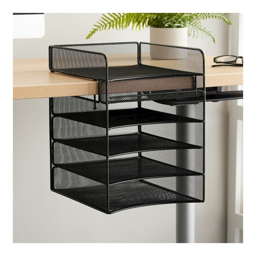 Safco Onyx Horizontal Hanging Desktop Storage - 5 Compartment(s) - 14.38" Height x 10.25" Width x 12.38" Depth - Durable, Lightweight, Scratch Resistant - Powder Coated - Black - Steel - 1 Each. Picture 5