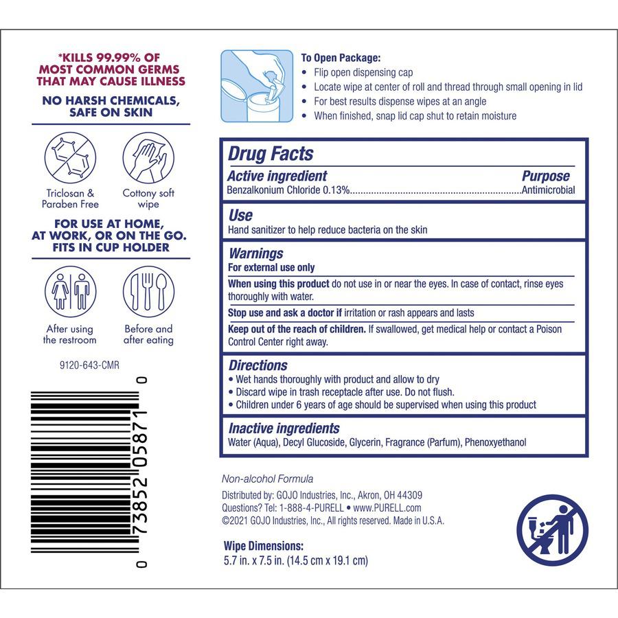 PURELL&reg; Clean Scent Hand Sanitizing Wipes - Clean - Textured - White - 40/Tub - 6 / Carton. Picture 4