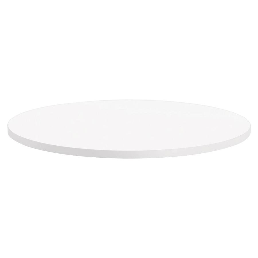 Lorell Hospitality Collection Tabletop - High Pressure Laminate (HPL) Round, White Top - 1.25" Table Top Thickness x 36" Table Top Diameter - Assembly Required - Thermofused Laminate (TFL), Particlebo. Picture 4