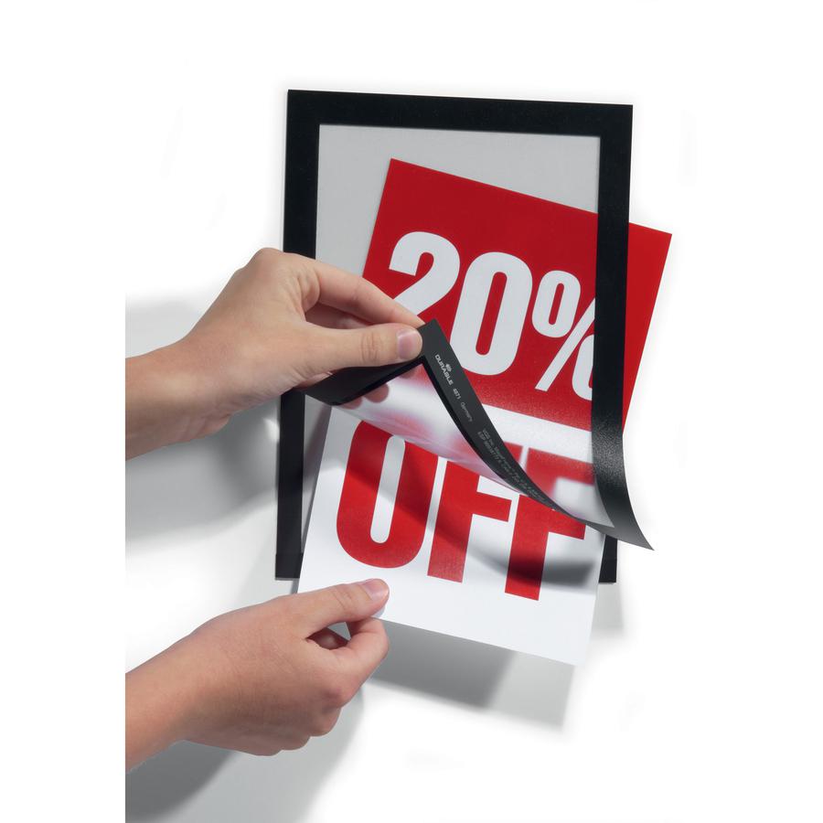 DURABLE&reg; DURAFRAME&reg; Self-Adhesive Magnetic Half-Letter Sign Holder - 6.5" x 9.5" Frame Size - Rectangle - Horizontal or Vertical - Self-adhesive, Magnetic - 2 / Pack - Black. Picture 6