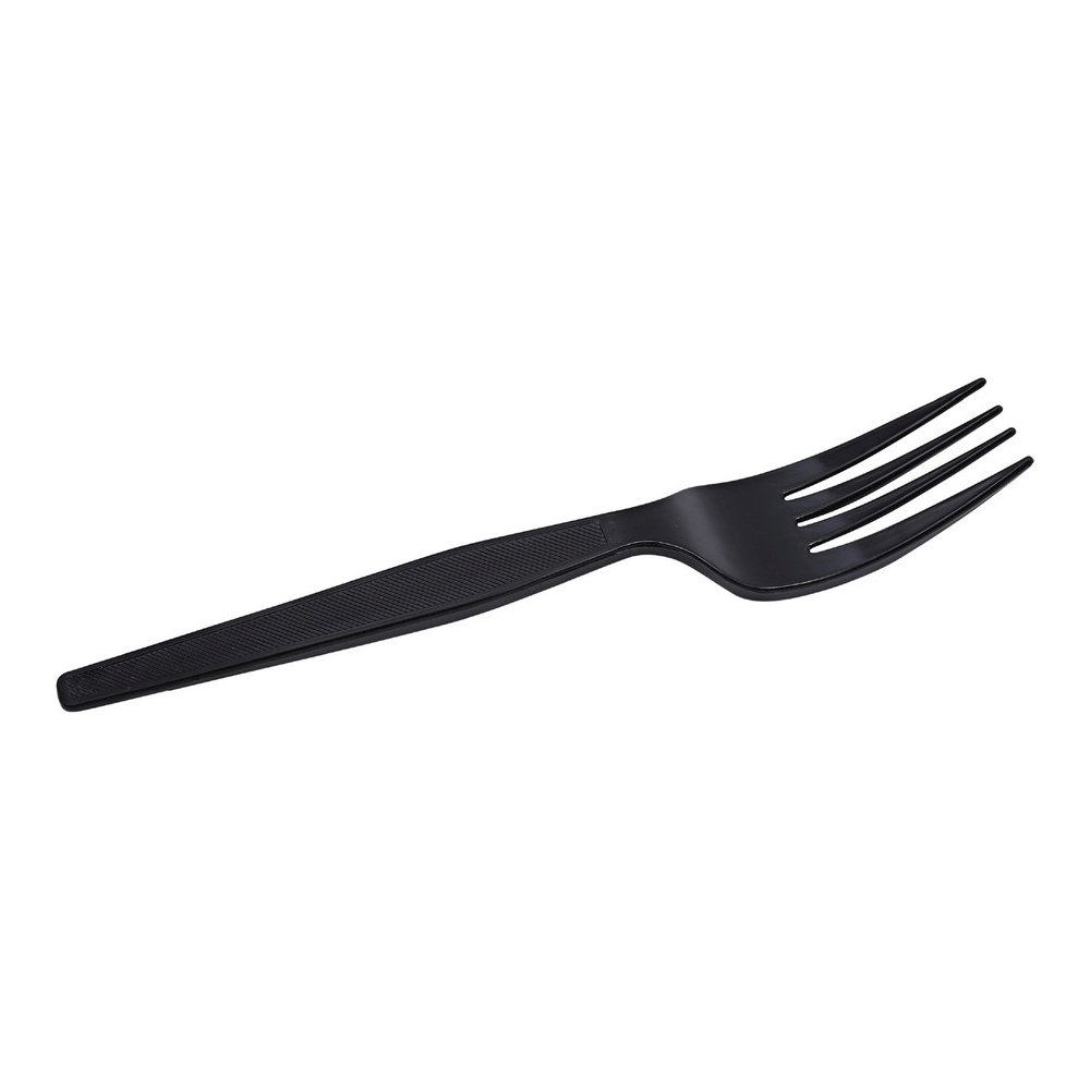 Genuine Joe Medium-Heavyweight Plastic Fork - 1 Piece(s) - Fork - 1 x Fork - Disposable - Textured - Black - 1000 / Carton. Picture 3