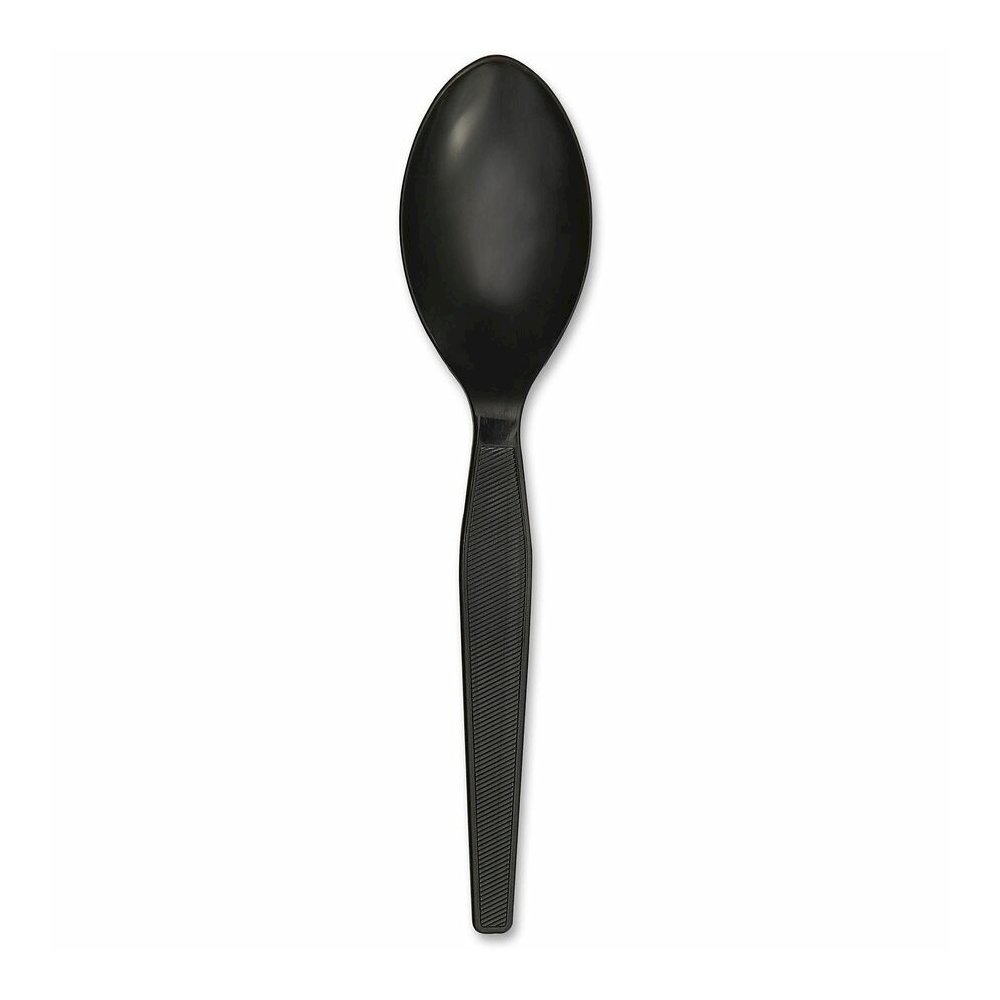 Genuine Joe Medium-Heavyweight Plastic Spoon - 1 Piece(s) - Spoon - 1 x Spoon - Disposable - Textured - Black - 1000 / Carton. Picture 3
