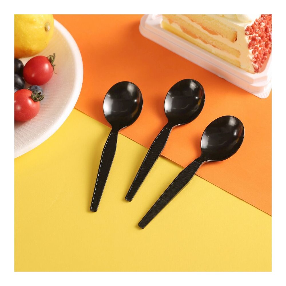 Genuine Joe Medium-Heavyweight Plastic Soup Spoons - 1 Piece(s) - Soup Spoon - 1 x Soup Spoon - Disposable - Textured - Black - 1000 / Carton. Picture 2