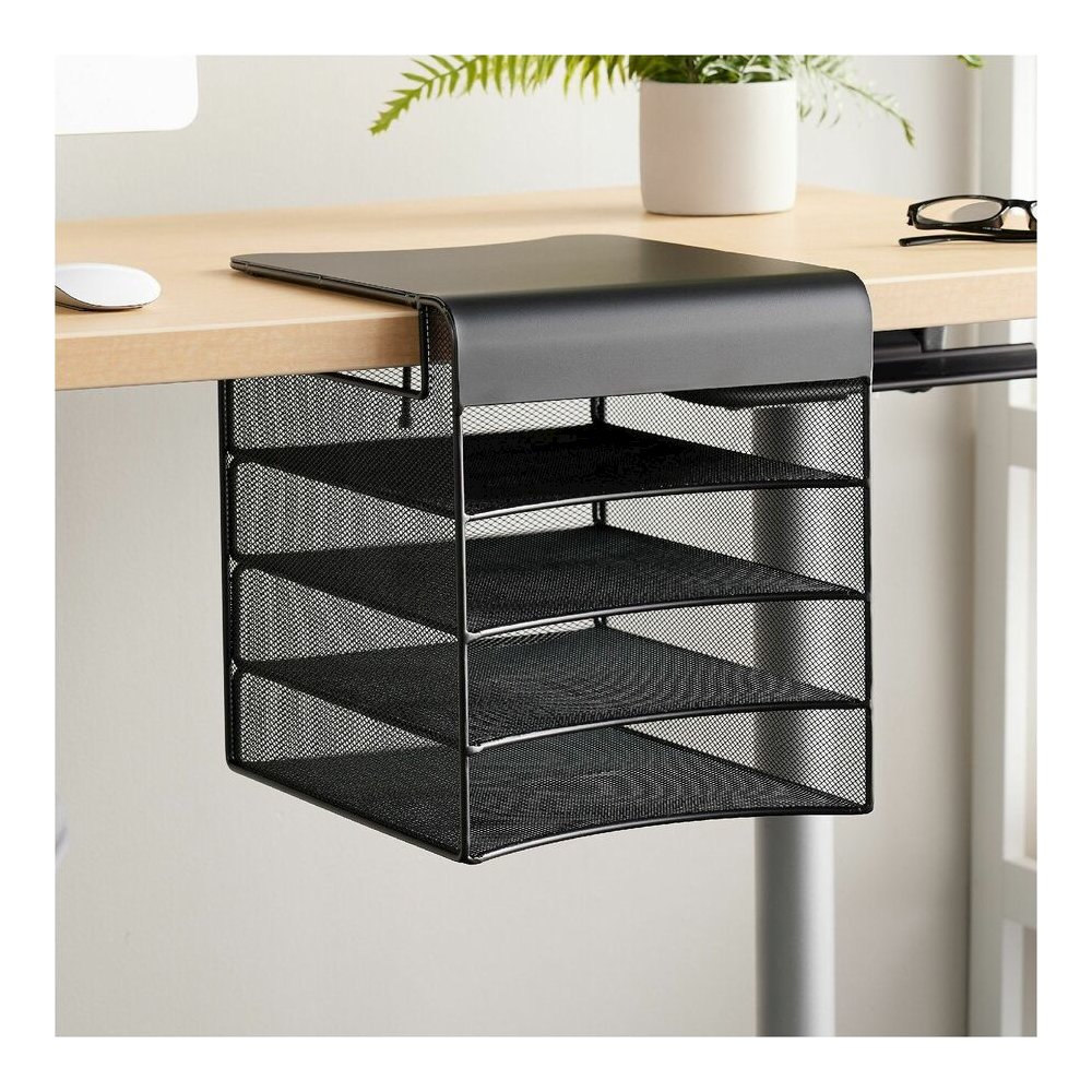 Safco Onyx Solid Top Horizontal Hanging Storage - 12" Height x 10.25" Width x 12.38" Depth - Scratch Resistant - Powder Coated - Black - Steel - 1 Each. Picture 4