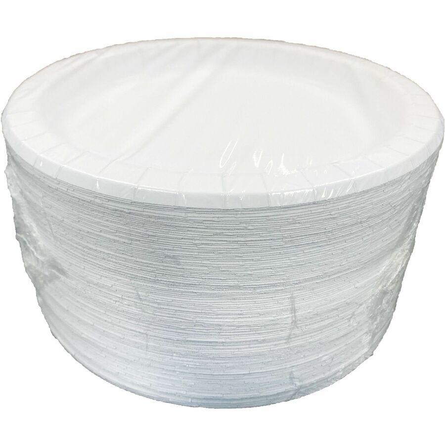 AJM 9" Dinnerware Paper Plates - Disposable - 9" Diameter - White - Paper Body - 125/Pack - 4 / Carton. Picture 5