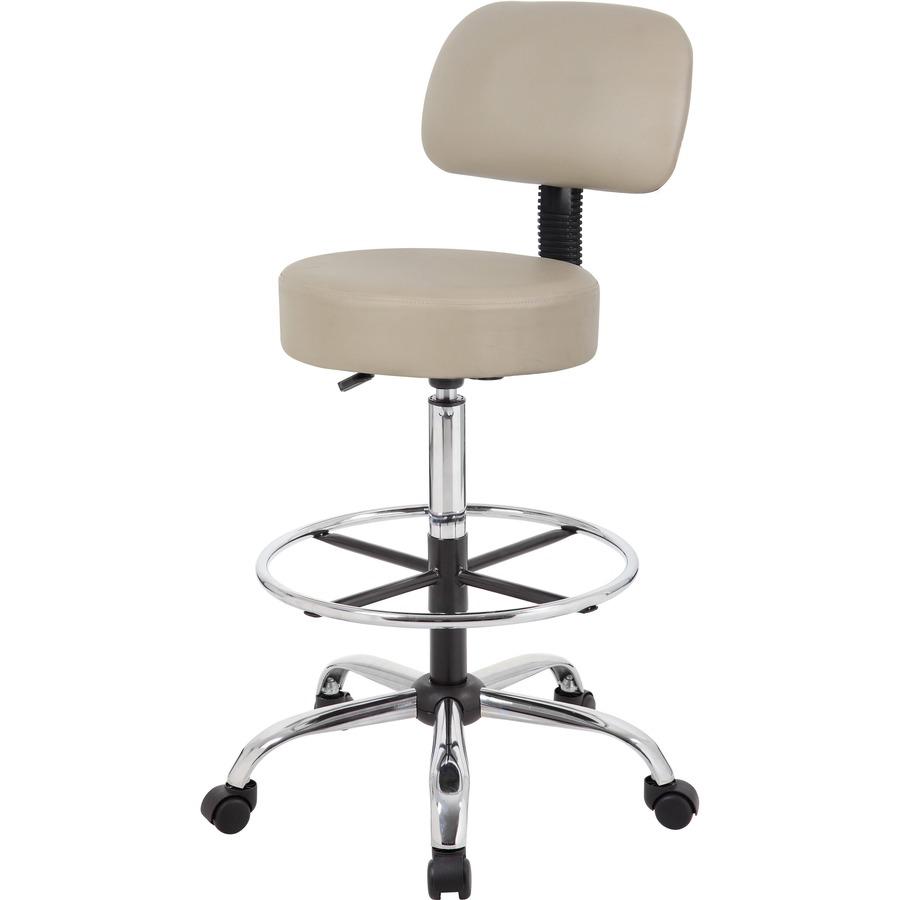 Boss Drafting Stool - Beige Vinyl Seat - Beige Back - Chrome, Black Chrome Frame - 5-star Base - 1 Each. Picture 10