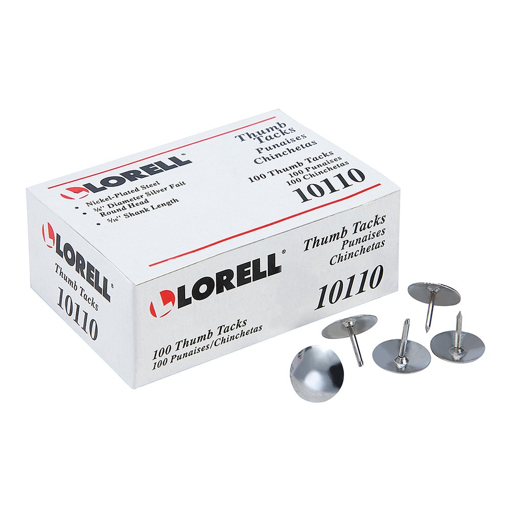 Lorell 5/16" Long Thumb Tacks - 0.31" Shank - 0.37" Head - for Schedule, Wall - Silver - Nickel Plated Steel - 100/Pack - 10 / Box. Picture 2