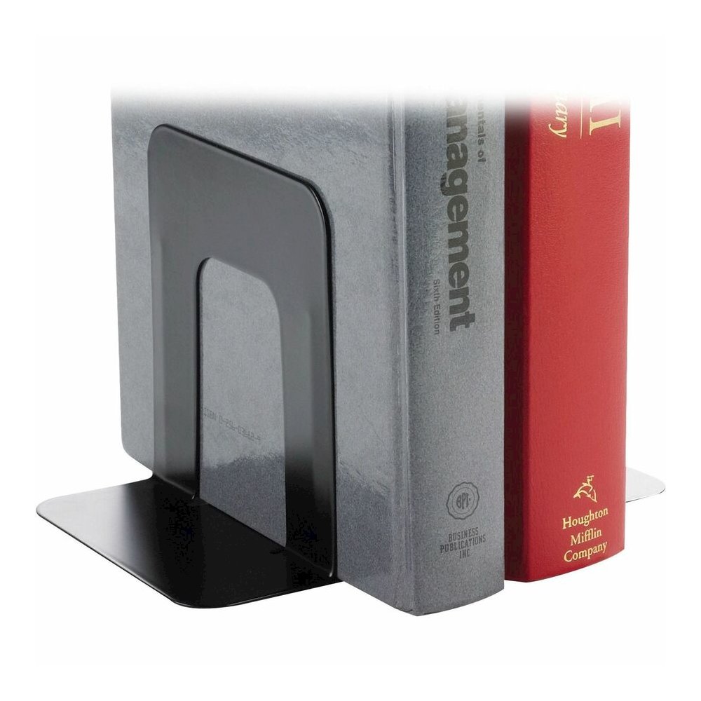 Business Source Heavy-gauge Steel Book Supports - 5.25" Height x 5" Width x 4.75" Depth - Desktop - Non-skid Base, Scratch Resistant, Stain Resistant - Black - Steel - 2/Pair - 6 / Box. Picture 4