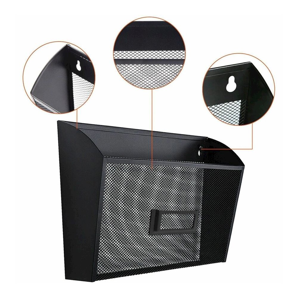 Lorell Mesh Wire Wall Pockets - 6.62" Height x 12.62" Width x 4.75" Depth - Black - 4 / Carton. Picture 2