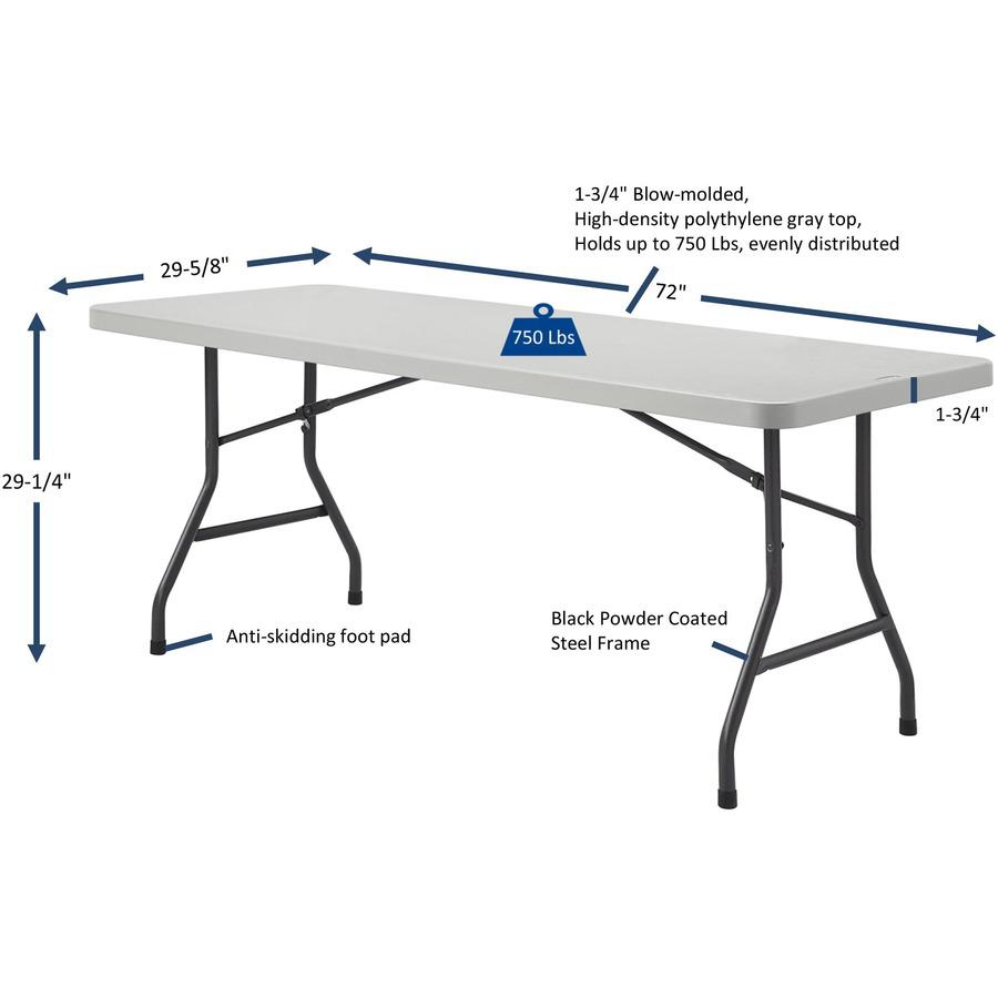 Lorell Extra-Capacity Ultra-Lite Folding Table - Light Gray Top - Dark Gray Base - 750 lb Capacity - 72" Table Top Width x 30" Table Top Depth - 29.25" Height - Gray - High-density Polyethylene (HDPE). Picture 11