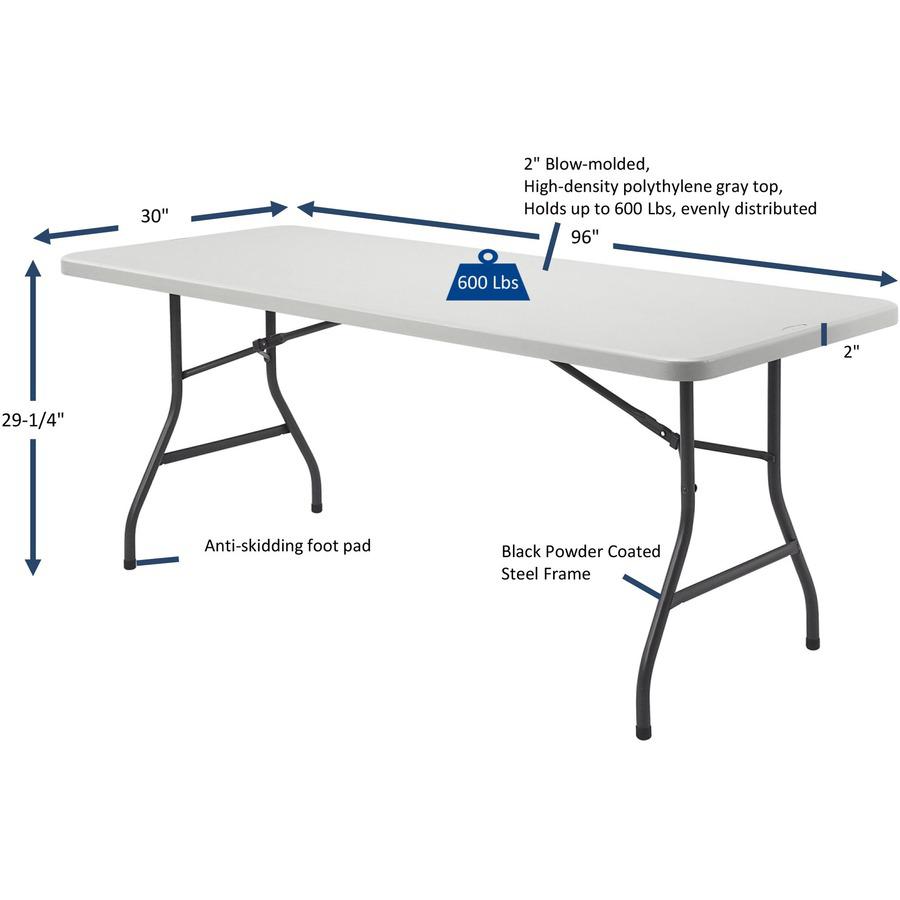 Lorell Ultra-Lite Banquet Table - Light Gray Rectangle Top - Dark Gray Base - 600 lb Capacity - 96" Table Top Width x 30" Table Top Depth x 2" Table Top Thickness - 29" Height - Indoor, Outdoor, Banqu. Picture 11